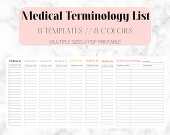 Medical Terminology List, Medical Terminology study note, printable nursing notes, nursing study notes, nursing notes, digital download