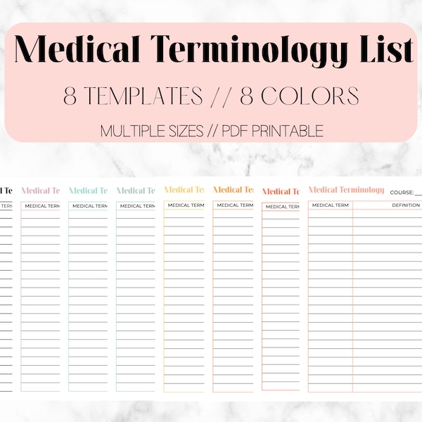 Medical Terminology List, Medical Terminology study note, printable nursing notes, nursing study notes, nursing notes, digital download