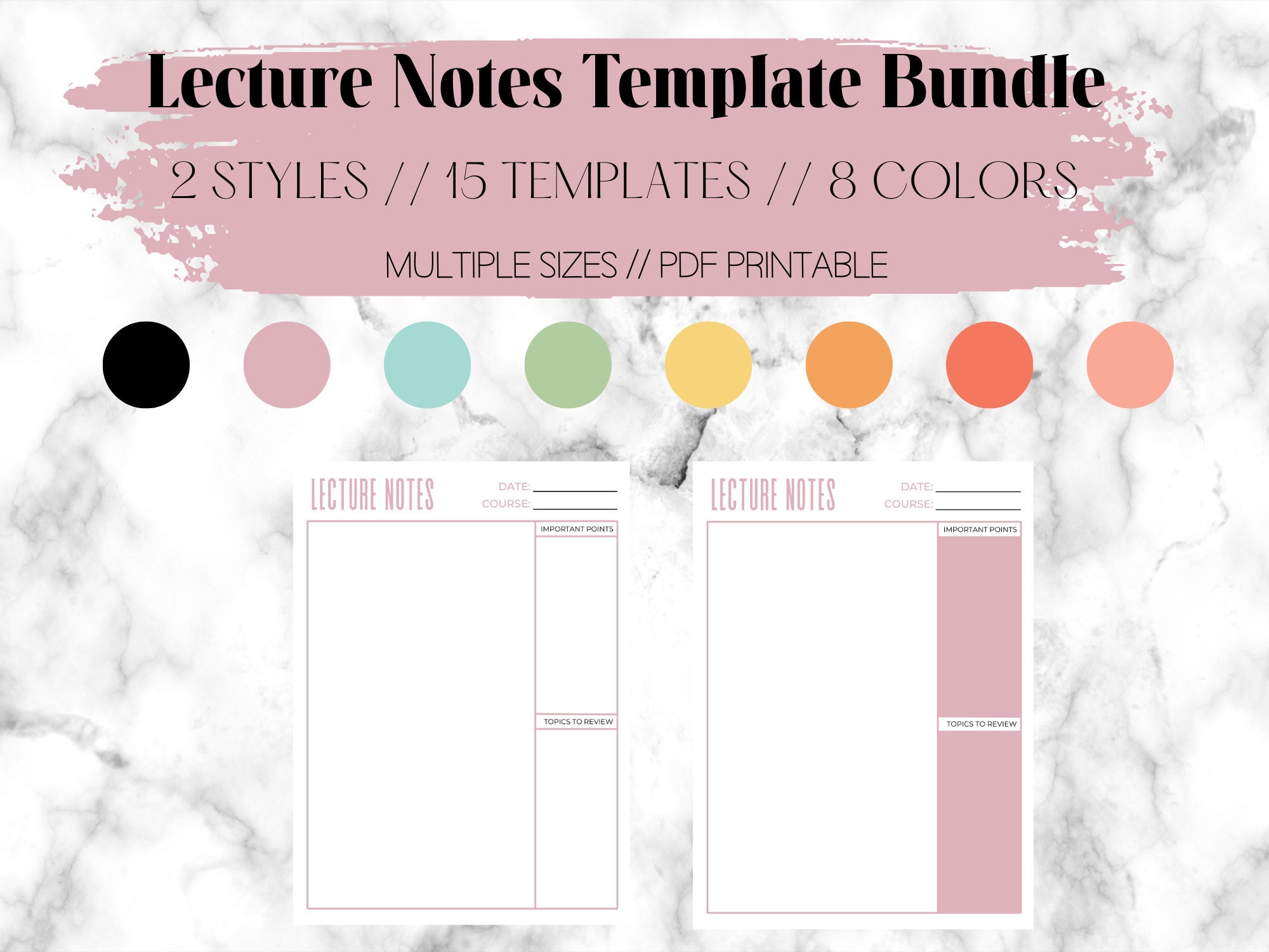 Lecture Notes Template, Printable Lecture Notes, Note Taking Template