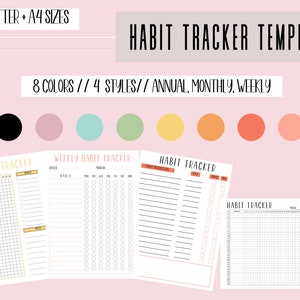 Yearly Habit Tracker, Monthly Habit Tracker Journal, Weekly Habit Log, Daily Habit Planner, Digital habit tacker chart, Habit challenge