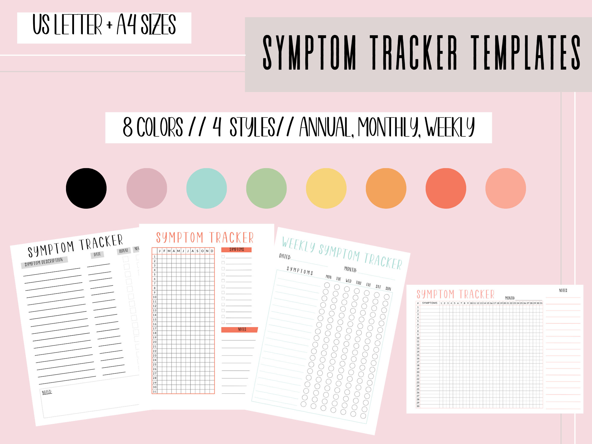 Symptom Tracker, Printable Monthly Symptom Tracker, Chronic Symptom Journal, Acute Symptom Log ...