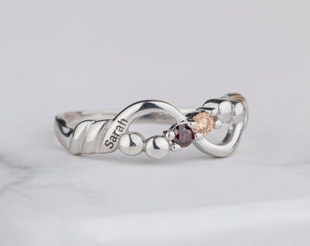 2 4 6 Name Engraving Birthstone Ring, Family Personalized Ring, Handmade Jewelry, Mother's Days Gift, Unique Gift For Her, Infinity Ring