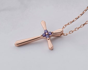 Geburtsstein Kreuz Halskette, personalisierte Kreuz Halskette, handgemachter Schmuck, Mutter Familie Halskette, Geschenk für sie, Sterling Silber Halskette