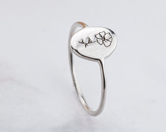 Birth Flower Ring, Personalized Ring, Handmade Jewelry, Mothers Family Florals Ring, Unique Jewelry, Gift For Her, Sterling Silver Ring