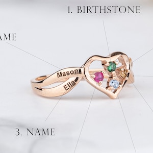Name Engraved Heart Style Birthstone Ring, Personalized Gift, Handmade Gift, Mother Family Ring, Unique Gift For Her, Letter Silver Ring