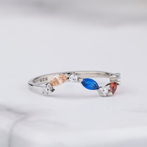 Curved 3 Marquise Birthstone Ring, Personalized Gift, Handmade Jewelry, Mother Ring, Unique Gift For Her, Sterling Silver, Customizable Ring