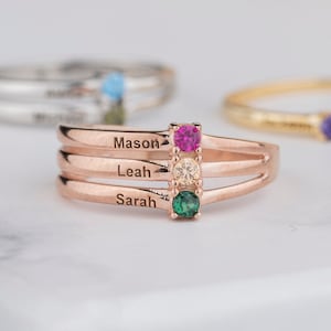 Name Engraving Ring, Birthstones Ring, Family Personalized Ring, Handmade Jewelry, Mothers Family Ring, Unique Gift For Her, Letter Ring
