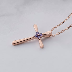 Birthstone Cross Necklace, Personalized Cross Necklace, Handmade Jewelry, Mothers Family Necklace, Gift For Her, Sterling Silver Necklace