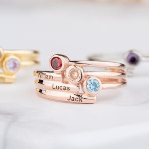 Personalized Mothers Ring, Name Engraving Birthstones Ring, Handmade Jewelry, Unique Family Ring, Jewelry Gift For Her, Memorial Gifts ideas
