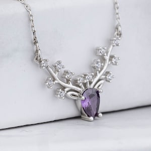 Deer Birthstone Necklace, Buckhorn Necklace, Personalized Gift, Handmade Jewelry, Mothers Family Necklace, Gift For Her, Branch Pendant