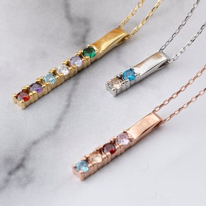 Birthstone Bar Necklace, 1 2 3 4 5 6 Necklace, Personalized Gift, Handmade Jewelry, Mothers Family Necklace, Gift For Her, Vertical Necklace