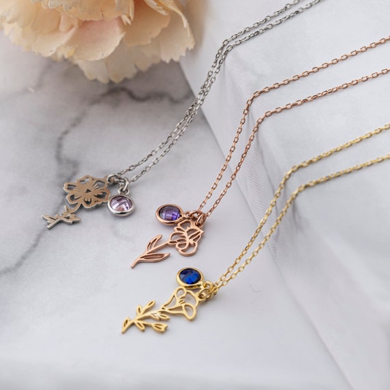 Mother's Family Birthstone Slide Floral Pendant or Necklace Mother's Family Birthstone Slide Floral Pendant or Necklace