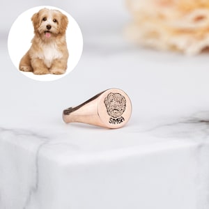Signet Pet Portrait Ring, Pet Name Engraved Personalized Gift, Handmade Jewelry, Mothers Gift For Her, Dog Cat Ring, Sterling Silver Ring