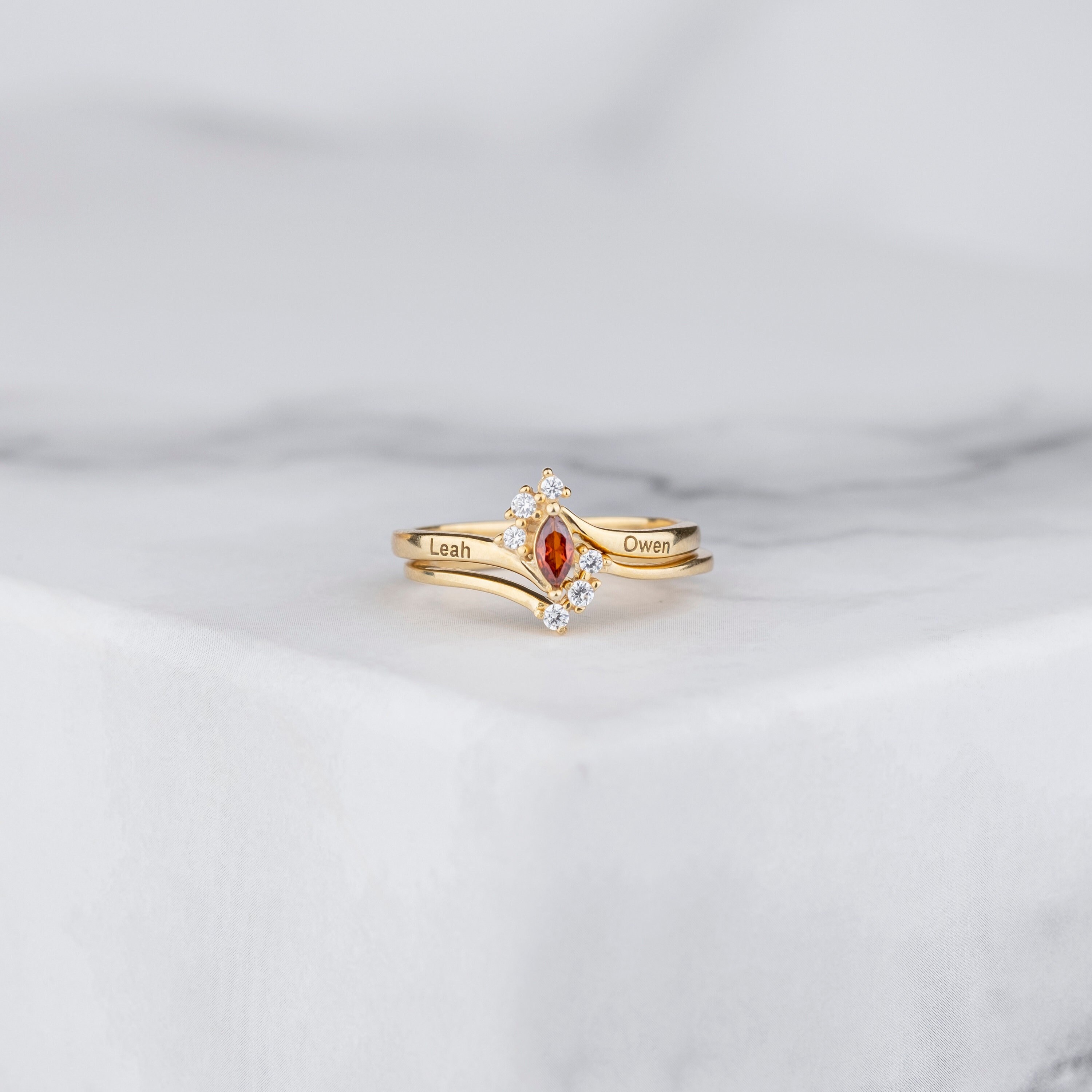 遺品整理　指輪　2つ Name Engraved Birthstone Two Ring Set, Personalized Gift