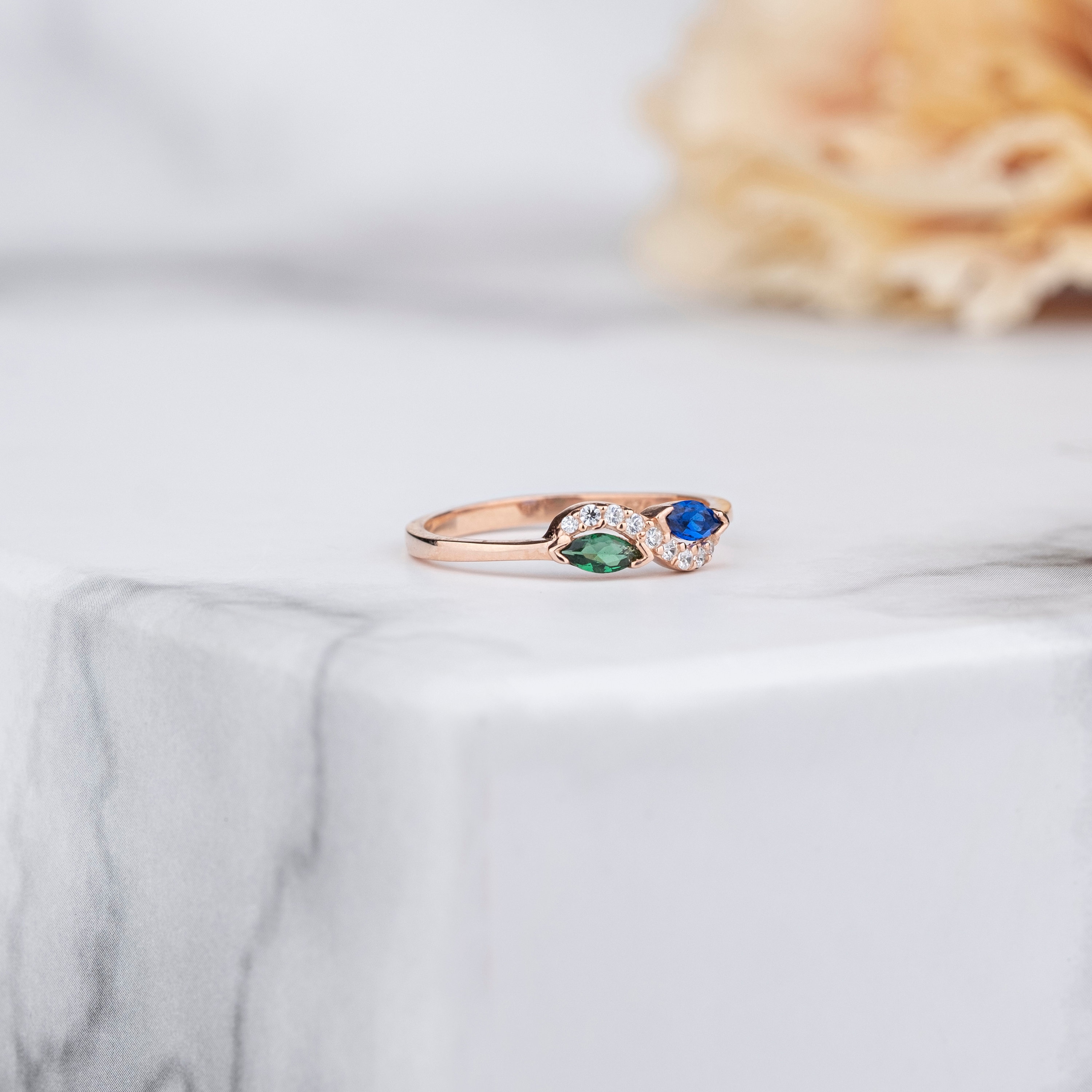 Infinity Ring, Double Marquise Birthstone Ring, 14K Gold Filled Personalized Gift, Handmade Jewelry, Mother Family Ring, Unique Gift For Her