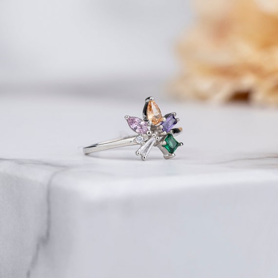Bague 4 pierres de naissance bague personnalisee bijoux faits a la main bague familiale mere bijou unique cadeau pour elle bague personnalisee en argent sterling Etsy France