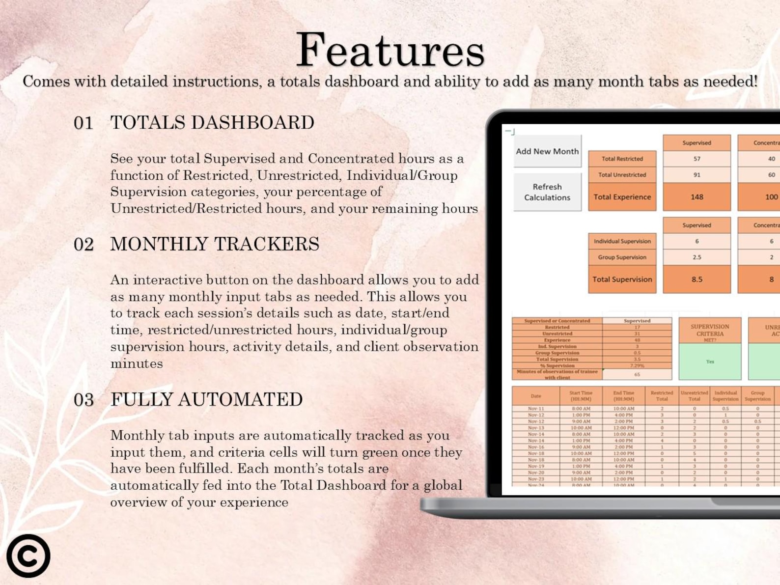 Bcba/bcaba Fieldwork Hour Tracker (supervised and Concentrated) - 2027 ...
