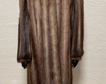 Vintage Muskrat Fur Coat Long XL Warm Soft Brown Real Fur Perfect Condition