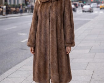 Vintage Mink Long Fur Coat Excellent Condition Size XL Rich Honey Brown Genuine Mink Luxury Winter Coat