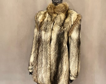 Coyote Fur Coat, Vintage Fur Coat, Real Coyote Fur Coat, Coyote Jacket, Genuine Leather, Raccoon Fur, Coyote Coat, Fur Coat Size Medium