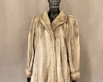Mink Fur Coat, Mink Jacket, Genuine Leather, Vintage Mink Fur Coat, Real Fur Coat, Grey Mink Fur Coat, Python Print Leather, Coat Size XL