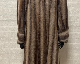 Vintage Real Muskrat Fur Coat Full Length Soft Brown Size Large
