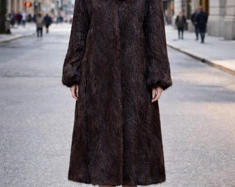 Vintage Beaver Fur Coat Long Handmade Real Fur Coat Womens Size Large Excellent Condition Luxury Winter Outerwear