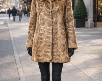 Cappotto di pelliccia di visone vintage, giallo oro, taglia media