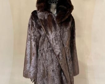 Dark Brown Vintage Mink Fur Coat Reversible Hooded Good as New Luxury Fur Coat Both Sides Wearable Excellent Condition Fur Coat