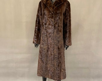 Vintage Long Mink Fur Coat, Chocolate Brown, Size M/L