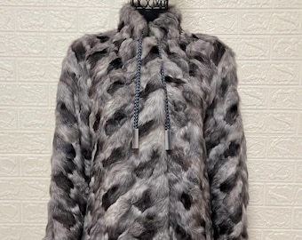 Vintage Curly Calf Fur Coat Blue Nuances Size Medium Perfect Condition