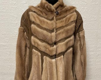 Cappotto di pelliccia di visone color miele e oro vintage - Taglia L/XL, capospalla invernale di lusso