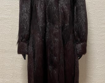 Abrigo largo vintage de piel de castor, piel auténtica de castor, abrigo de invierno de lujo, talla grande, excelente estado.
