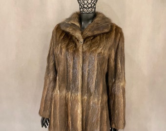 Muskrat Fur Coat, Vintage Fur Coat, Real Fur Coat, Shoft Fur Coat, Muskrat Jacket, Shiny Fur Coat, Handmade Fur Coat, Size Medium