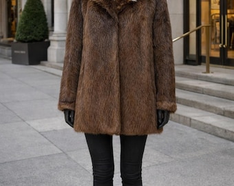 Vintage Biber Pelzmantel, Handgemacht, Grösse L