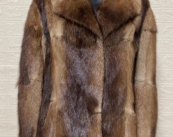 Vintage Real Muskrat Fur Coat Short Elegant Jacket Size M