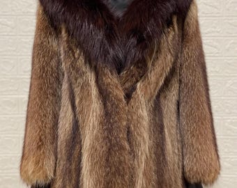 Vintage Raccoon Fur Coat with Fox Fur Collar Excellent Condition Size Small
