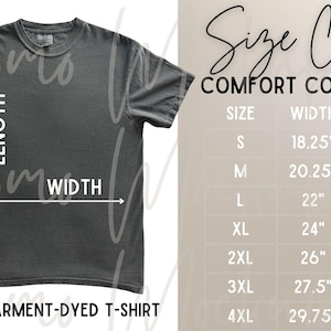 Comfort Colors 1717 Size Chart, Comfort Colors Sizing, Comfort Colors Sizing Guide, Mockup Sizing, C1717 Size Chart, Comfort Colors C1717