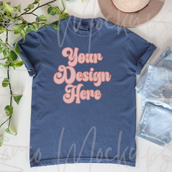 Comfort Colors C1717 Denim Mockup Front and Back, Flay Lay Mockup, T-Shirt Mockup, Comfort Colors Mockup, Digital Mockup, Lifestyle Mockup