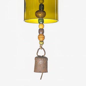 Amber Brown Wine Bottle Wind Chime • Old Style Rusty Tin Bell • Amber Brown Glass Wine Bottle Wind Chimes • Wine Bottle Wind Chime A-1001