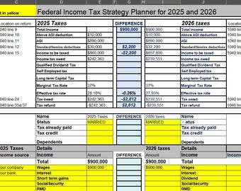 2025-2026 Tax Planner Spreadsheet, Self Employment, Capital Gains (Digital Download)