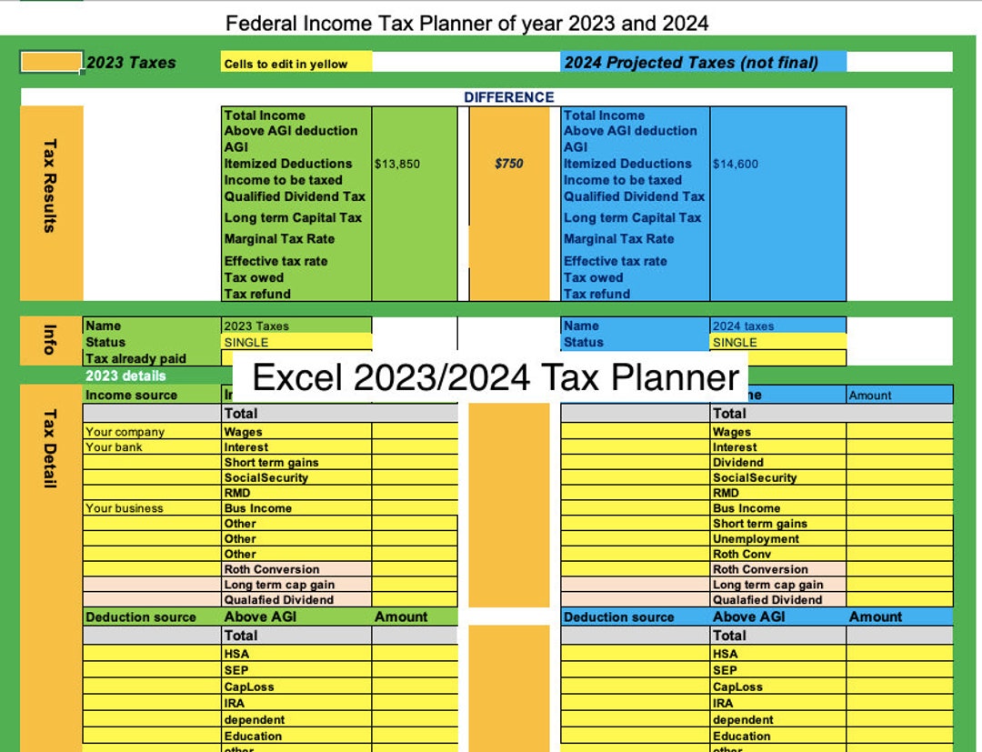 Excel 2023 and 2024 Tax Planner Spreadsheet, Self Employment etsy 1099