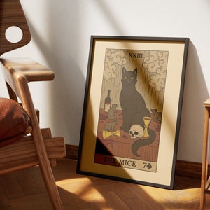 Les affiches de tarot des souris et des chats | Impressions d'art de cartes de tarot sur le thème des chats | Poster imprimable déco pour les amoureux des chats