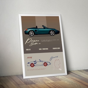 1996 Porsche Boxster 986 Art Print: Turbo vintage stijl autoposter