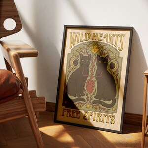Posters de tarot de chat Wild Hearts | Décoration d'intérieur du tarot | Art mural tarot affiche imprimable carte de tarot