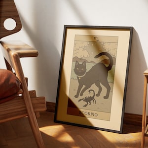 Posters de tarot de chat de chat de Scorpion | Décoration d'intérieur du tarot | Affiche imprimable d'art mural de tarot du zodiaque astrologique carte de tarot