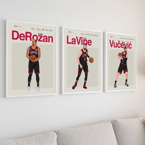 Demar DeRozan Jersey Art Zach LaVine Poster Nikola Vucevic Poster Chicago Bulls Wall Art Home Decor NBA Poster Basket Poster