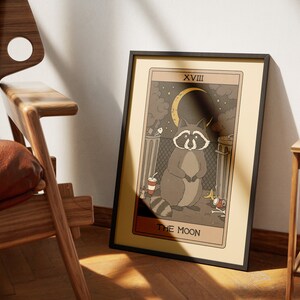 Le tarot du raton laveur de la lune | Décoration d'intérieur du tarot | Art mural tarot affiche imprimable carte de tarot