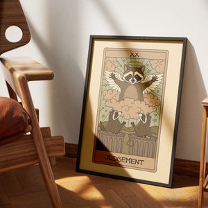 Judgment Raccoon Raccoon Raccoon Tarot Posters | Décoration d'intérieur du tarot | Art mural tarot affiche imprimable carte de tarot