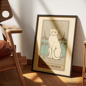 Deux des affiches de tarot de chat | Impressions d'art de cartes de tarot sur le thème des chats | Poster imprimable déco pour les amoureux des chats
